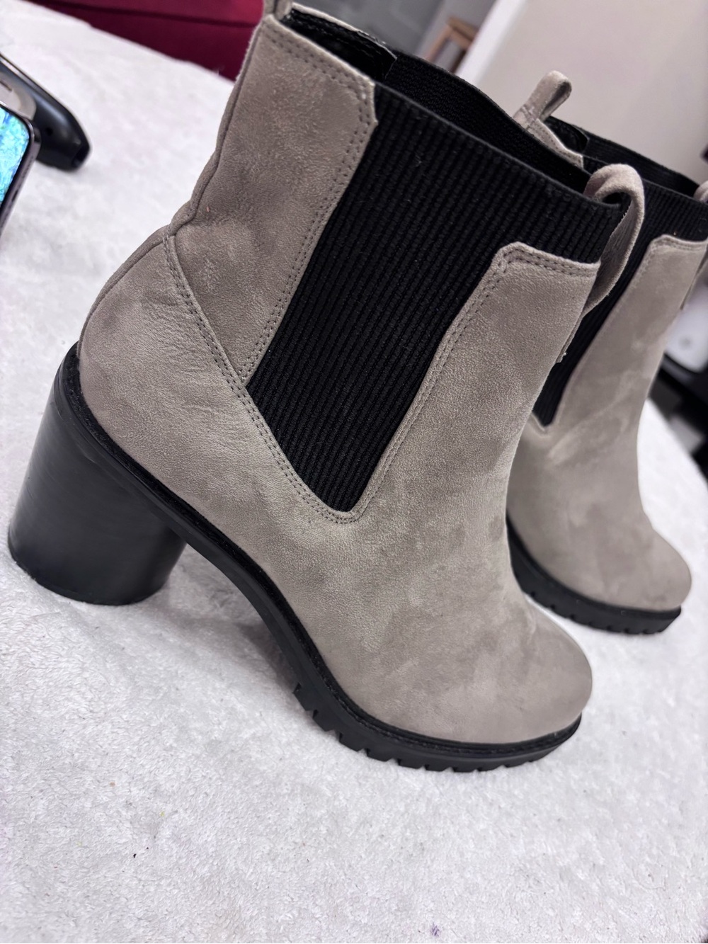 Brand New Fine Suede Ankle Boots By Find - Size 10 - heel 3 1/2 inches - Box 22